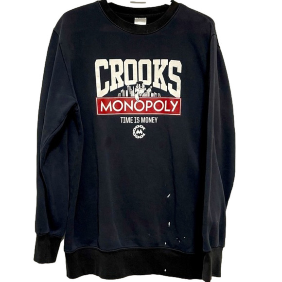 🆓 [CROOKS & castles] Black Monopoly Crooks Sweatshirt *FLAWED* - Picture 1 of 6